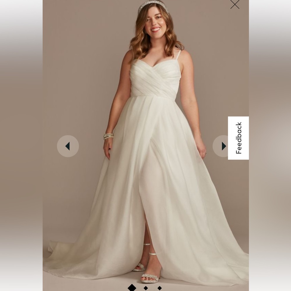 Pleated Organza A-line Wedding Dress With Slit Size 16w by Davids Bridal WG4029